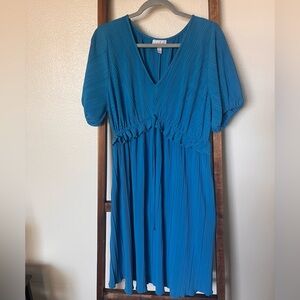 Ingrid & Isabel Maternity Blue Pleated A-Line Dress Knee Length Short Sleeve